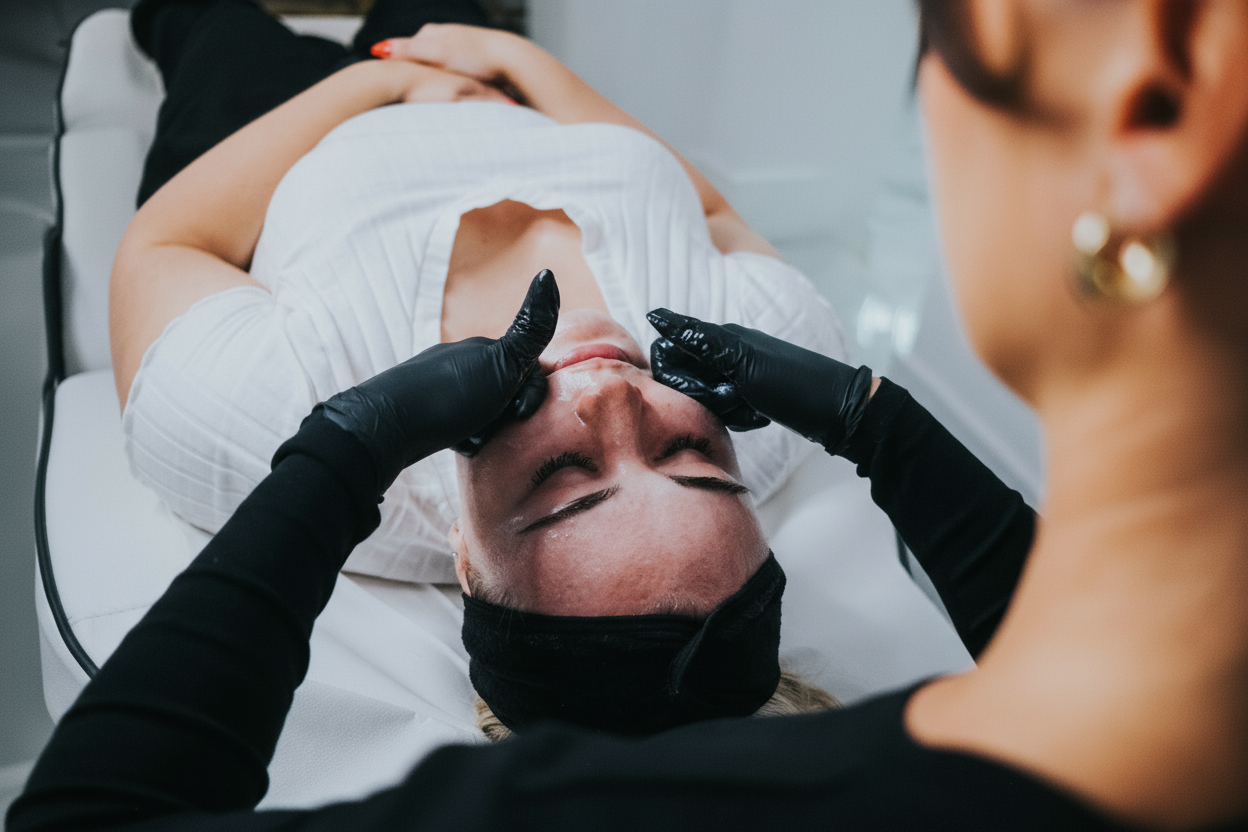 A facial treatment in progress at Laura Sedge Aesthetics in Bare, Morecambe